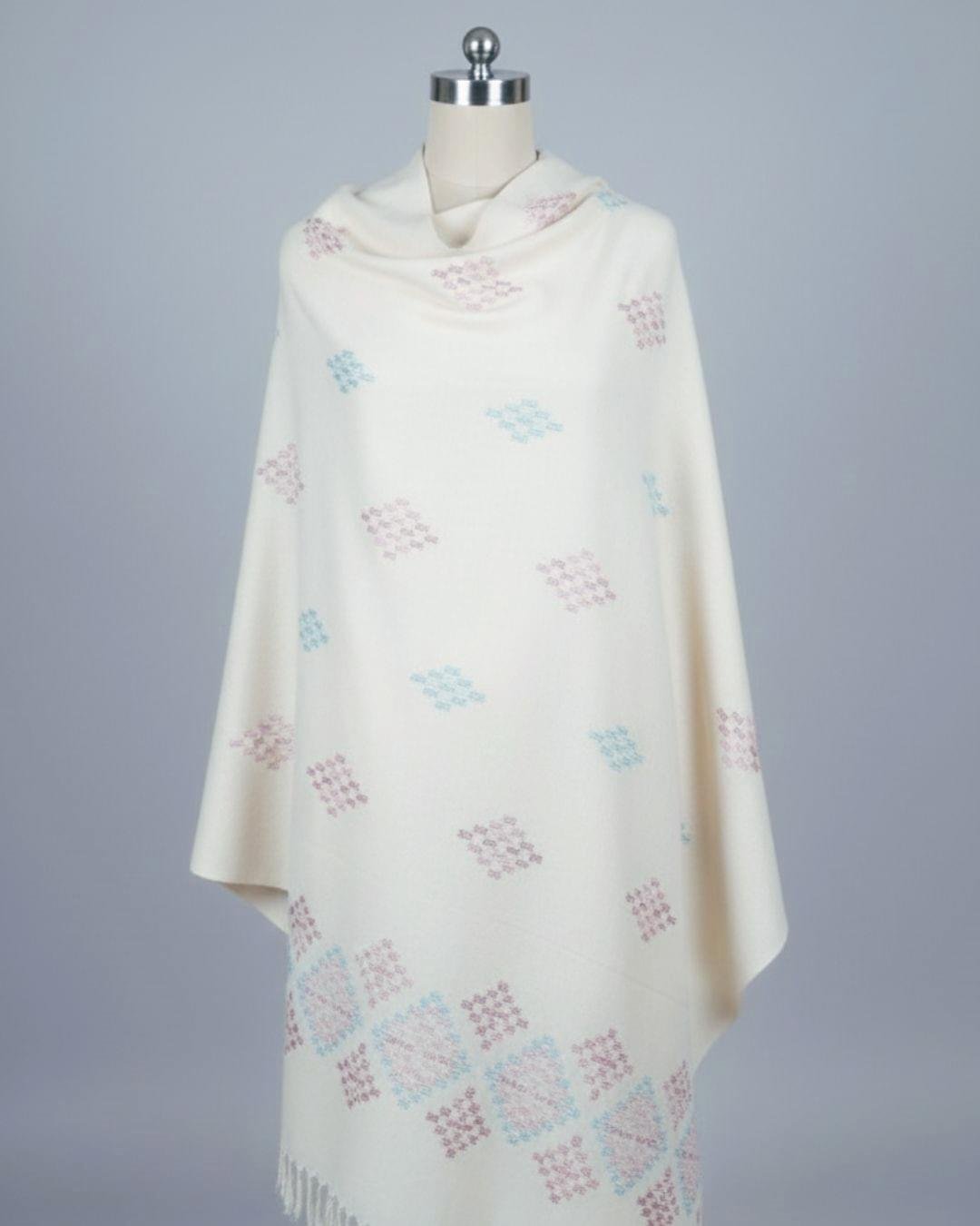 Shawlam Women Handmade Wool Shawl – White